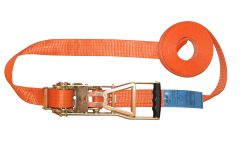 Einteiliger Zurrgurt, Langhebel-Umkehrratsche, 4000 daN Zugkraft i. d. Umr., Gurtbreite 50 mm, Lnge 6 m, Farbe orange, 4 Streifen, VE 2 Stck
